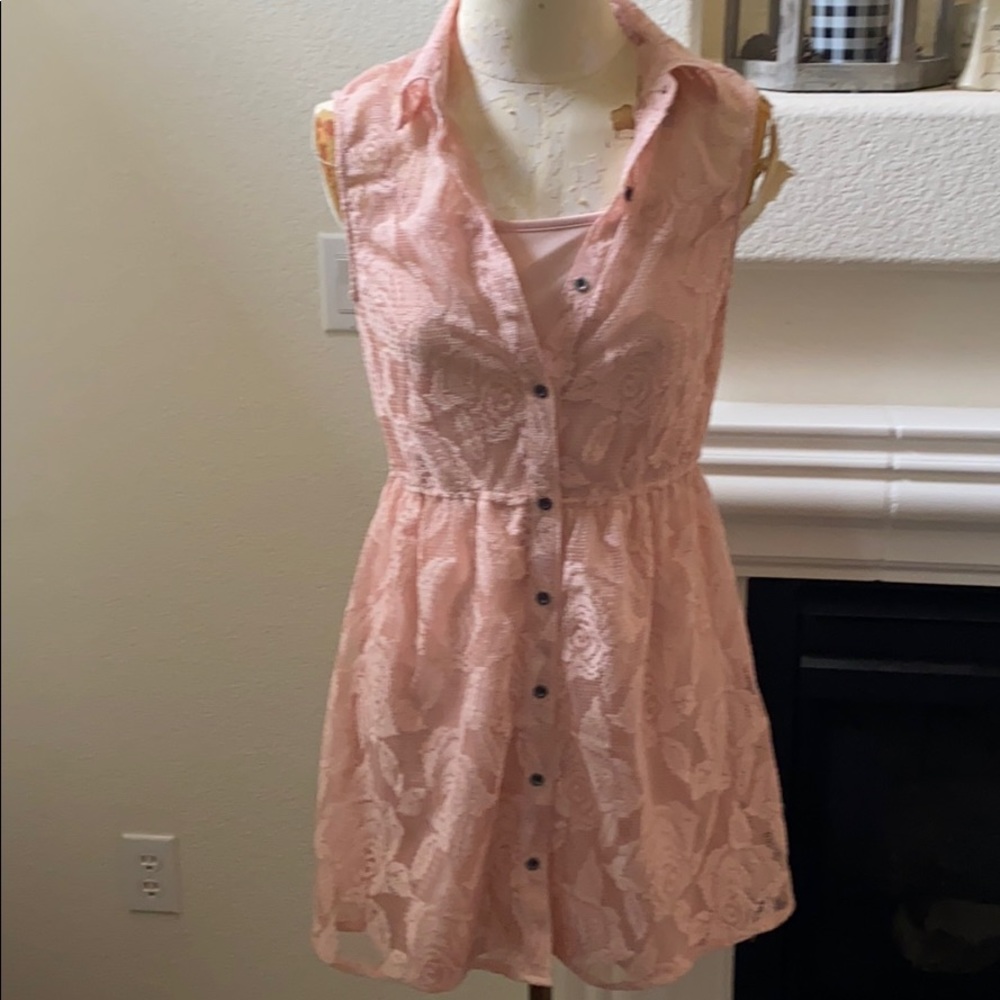 Cute peach color dress with button up top